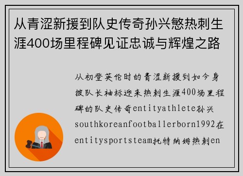 从青涩新援到队史传奇孙兴慜热刺生涯400场里程碑见证忠诚与辉煌之路 ⚽🔥